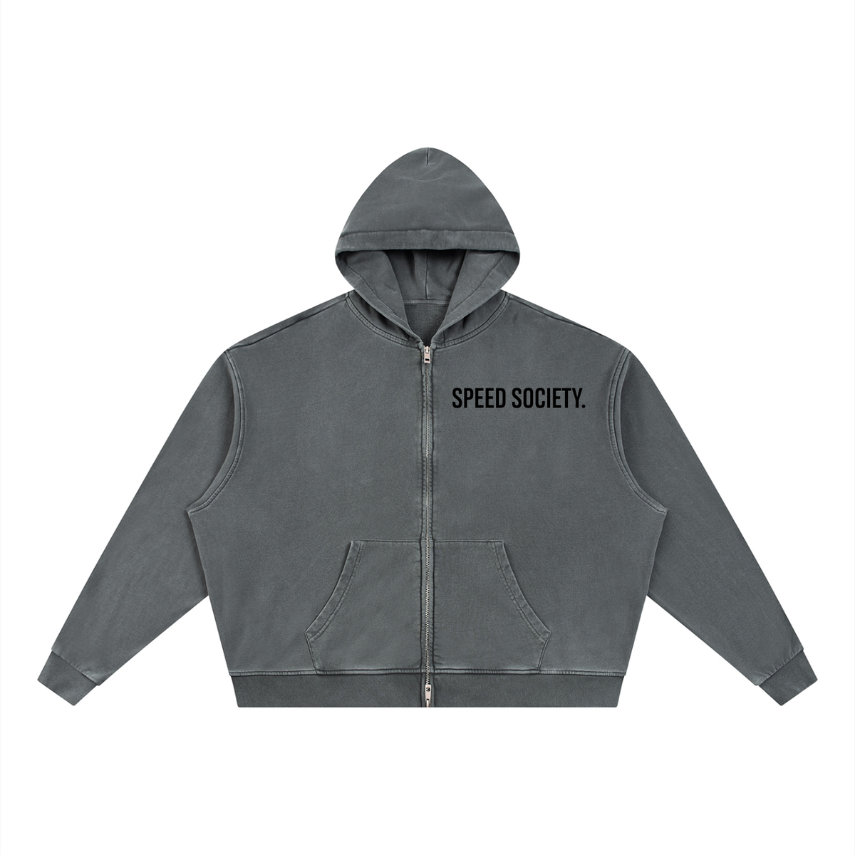 SPEED SOCIETY ((Unisex Vintage Wash Full Zip Boxy Hoodie)