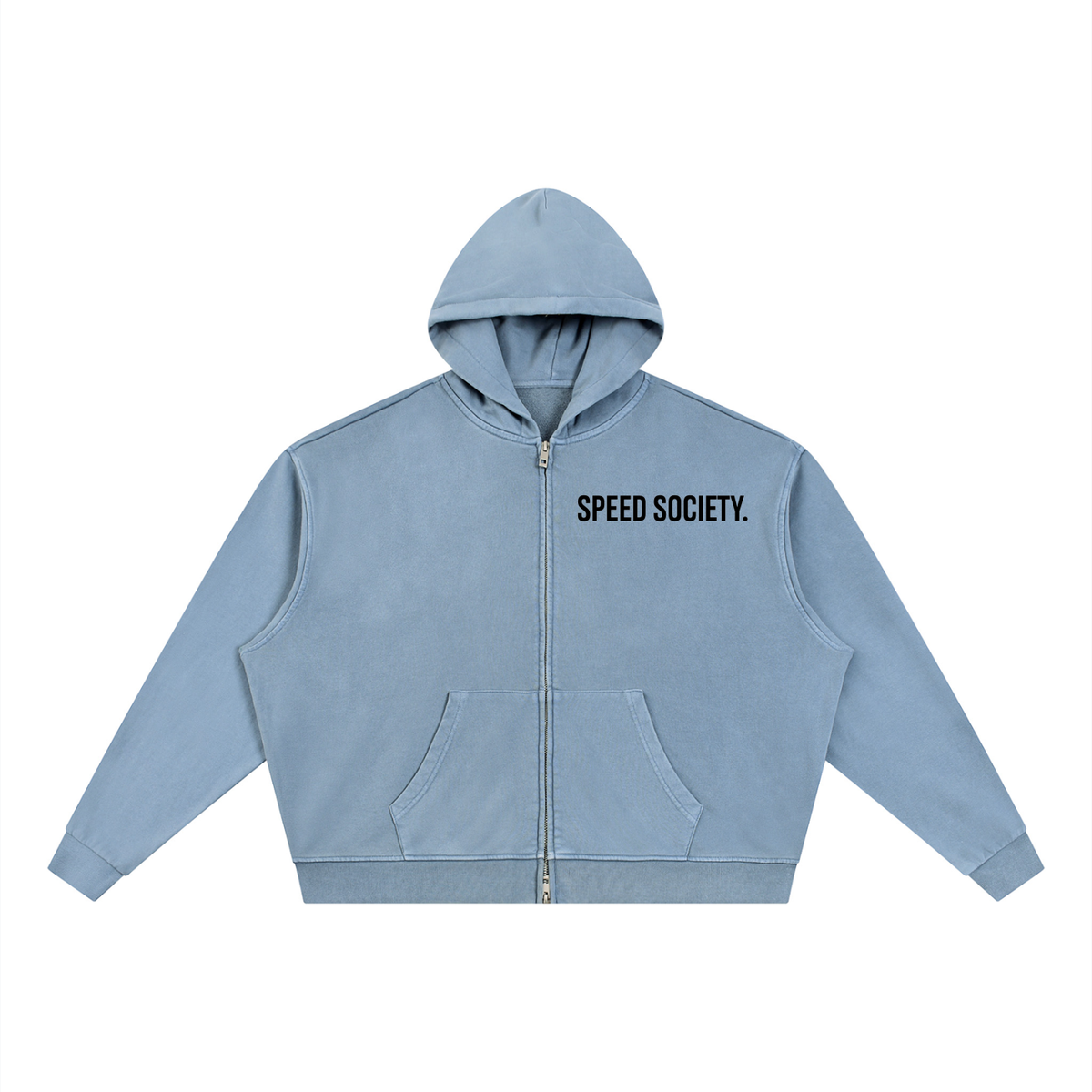 SPEED SOCIETY ((Unisex Vintage Wash Full Zip Boxy Hoodie)